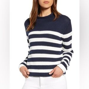 J. Crew Always Navy and White Striped Crew Neck Sweater Size S Cotton